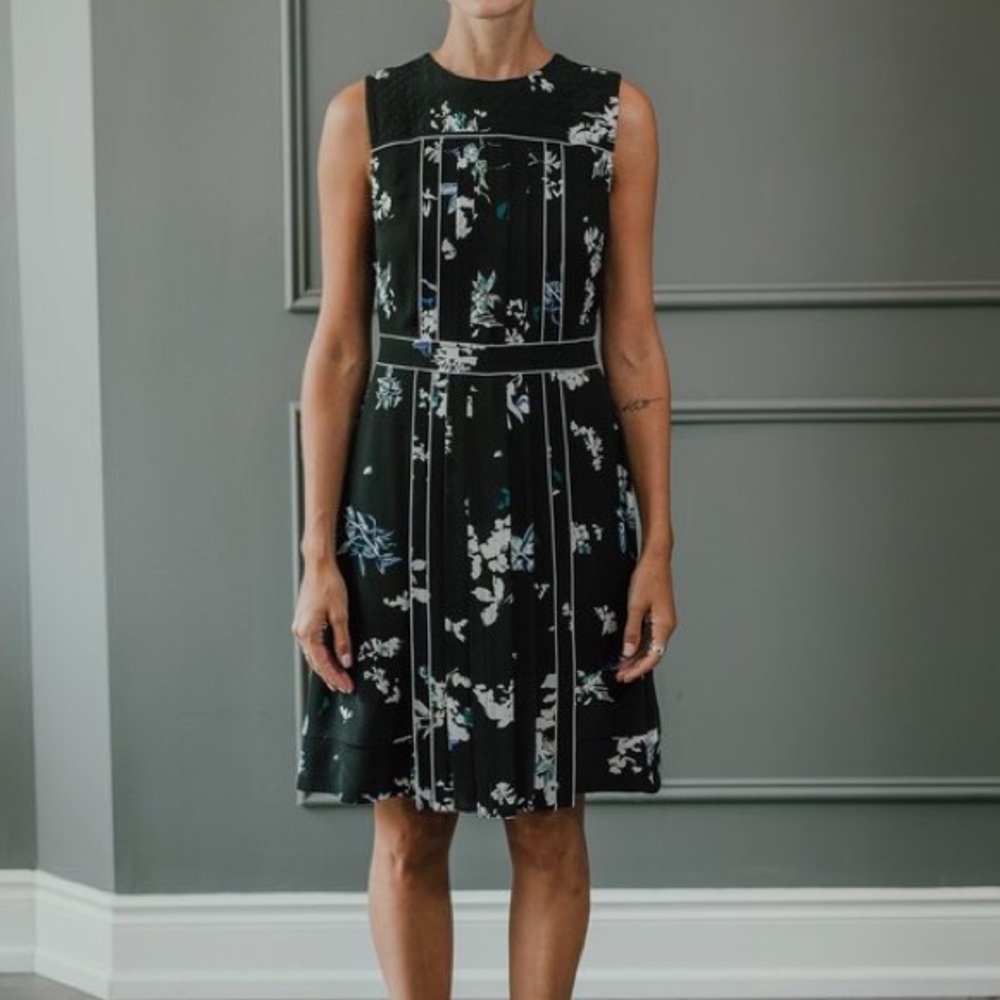 Proenza Schouler A-Line Pleated Floral Printed Georgette Dress